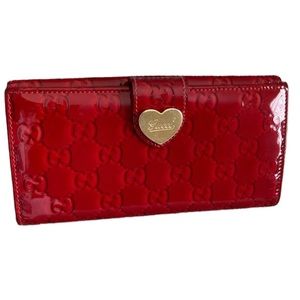 GUCCI Wallet Red GG Monogram Patent Leather Authentic EUC